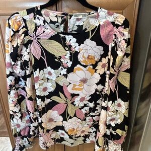 Pleione Multicolor Floral Long Sleeve Blouse